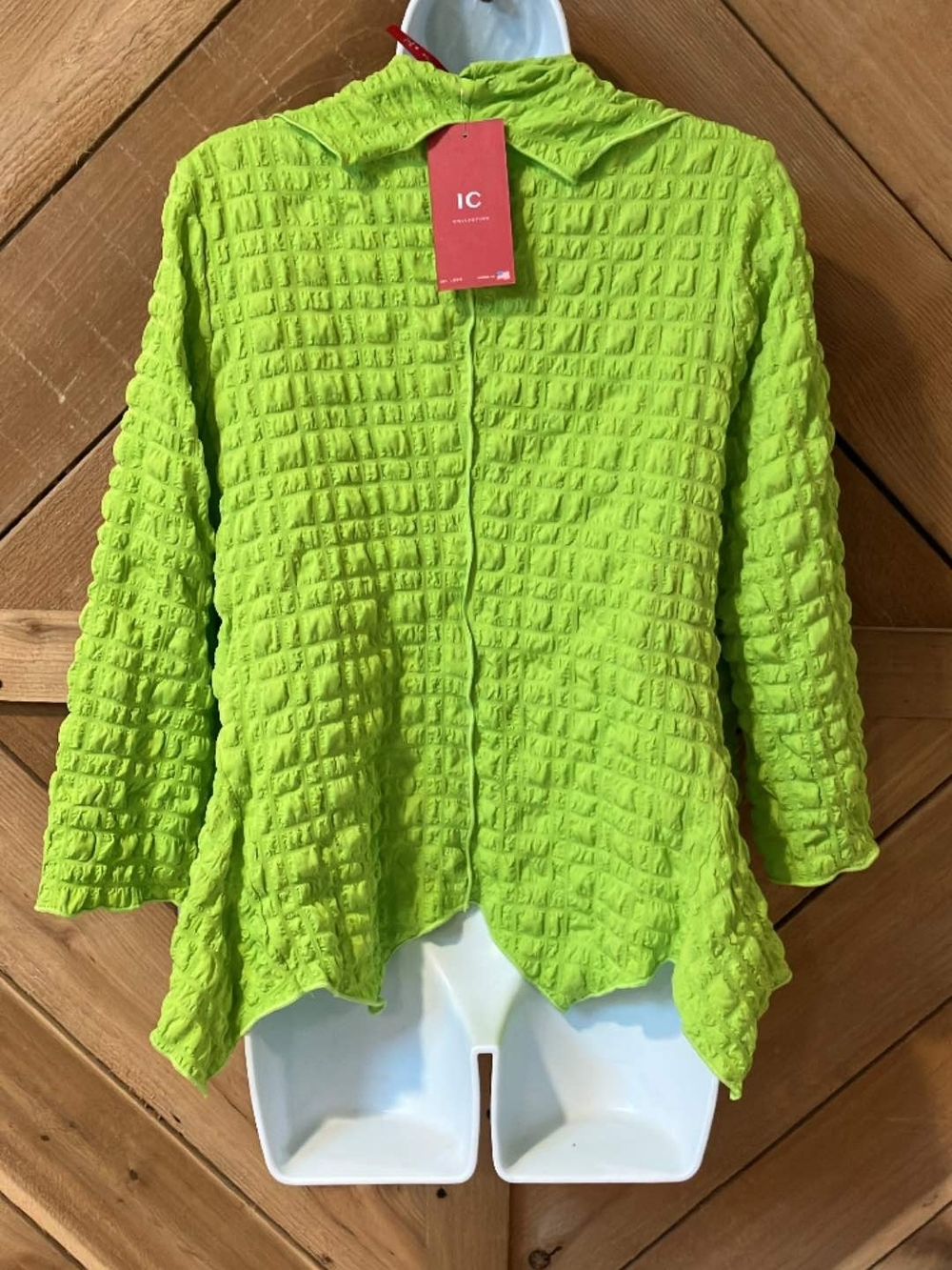 IC COLLECTION Neon Lime Green Textured Open Jacket - Picture 2 of 7